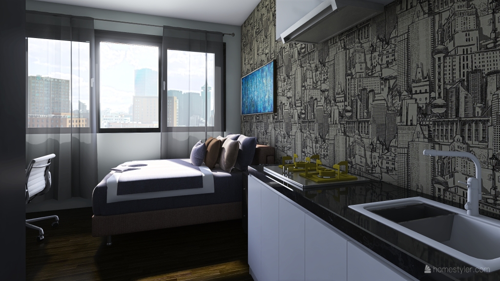 Bedroom/Kitchen 3d design renderings