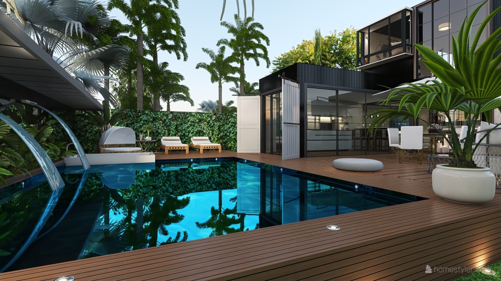 ArtDeco Modern TropicalTheme Container House tropical garden  Black 3d design renderings