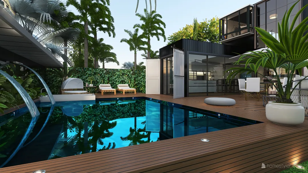 ArtDeco Modern TropicalTheme Container House tropical garden  Black 3d design renderings