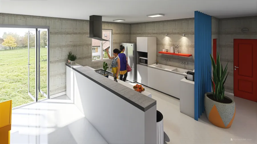 Sala e cozinha 3d design renderings