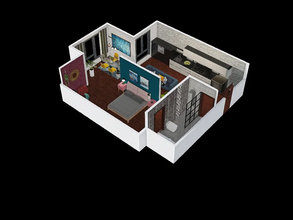 Apartamento 1 dormitorio 3d design renderings