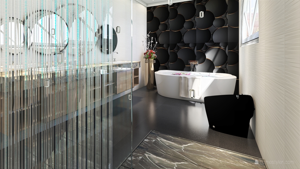 ArtDeco Industrial TropicalTheme Yellow Grey Master Bathroom 3d design renderings