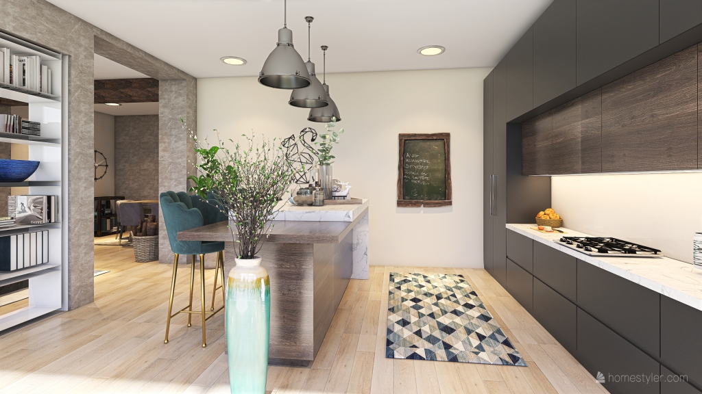 Rustic Industrial Modern Blue Grey Unnamed space 3d design renderings