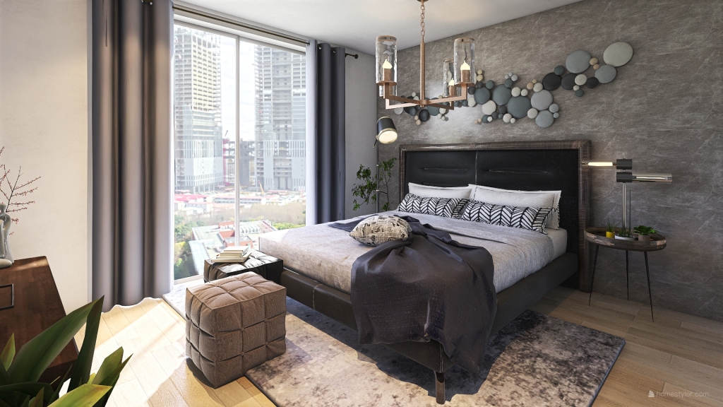 Rustic Industrial Modern Blue Grey Bedroom 3d design renderings