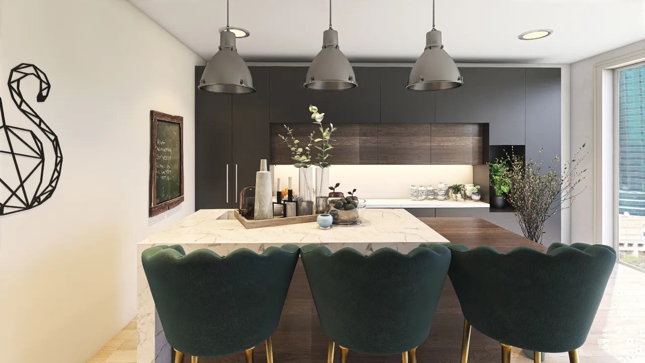 Rustic Industrial Modern #HSDA2020Residential Rustic/Industrial/modern apartment Blue Grey 3d design renderings