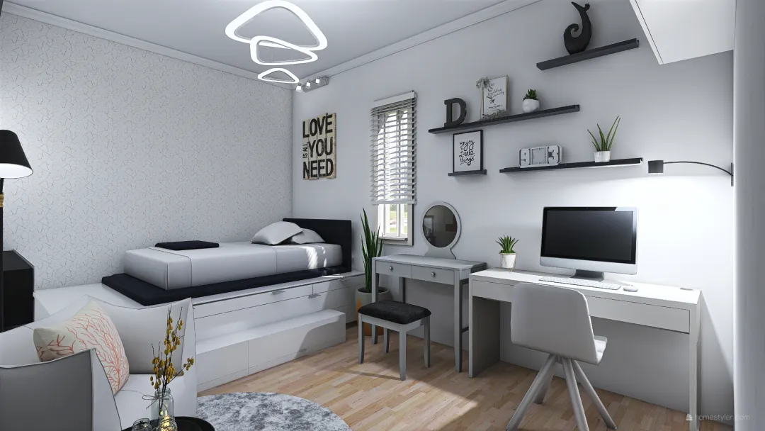 room in black white 3d design renderings