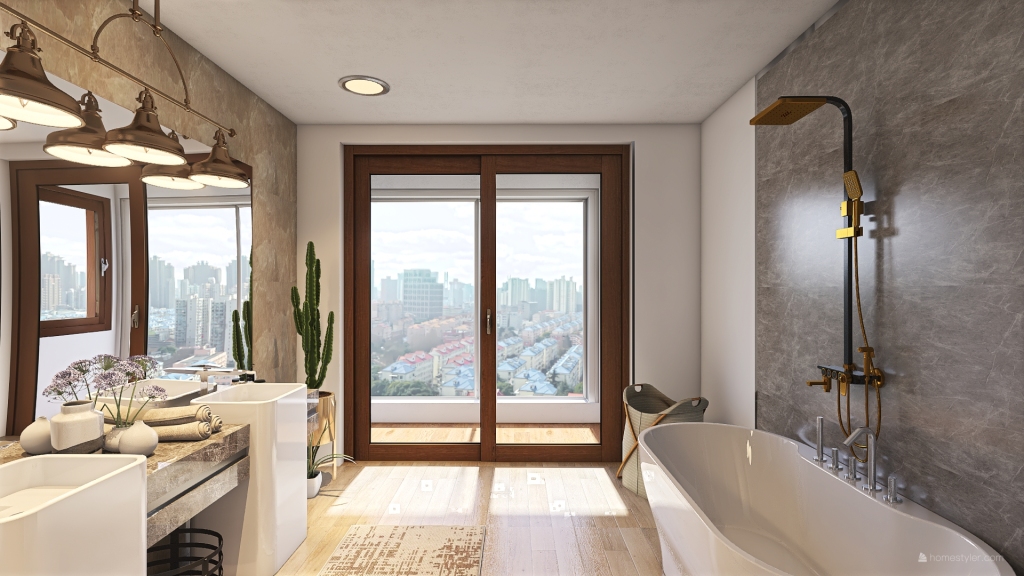 Rustic Industrial Modern Blue Grey Bathroom 3d design renderings