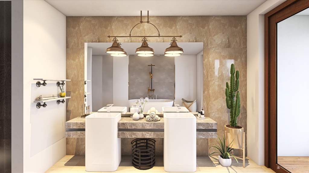 Rustic Industrial Modern Blue Grey Bathroom 3d design renderings
