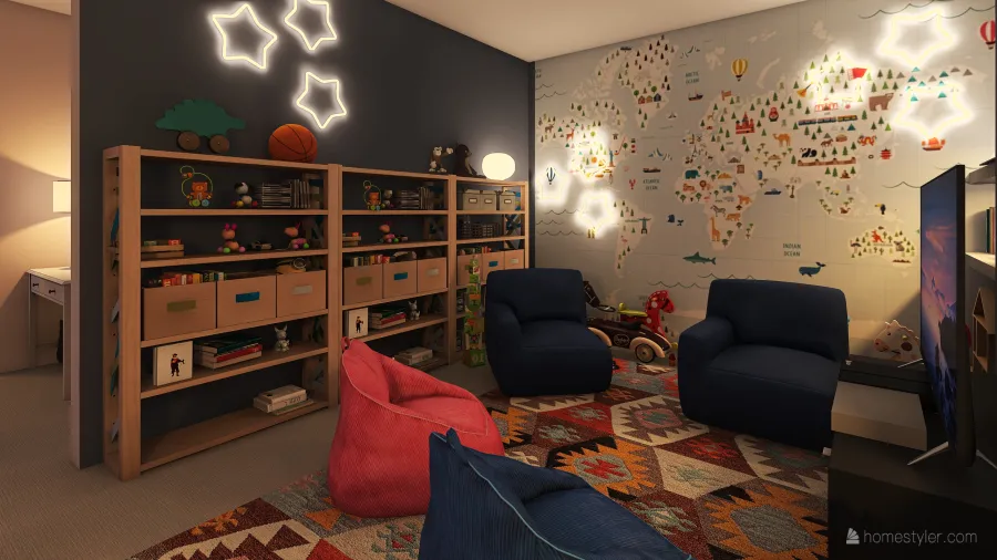 Kim's playroom and family gaming room 3d design renderings