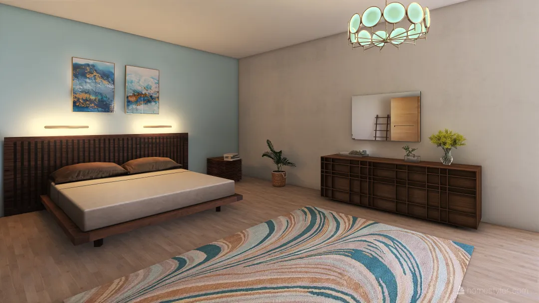 Blue sleeping room 3d design renderings