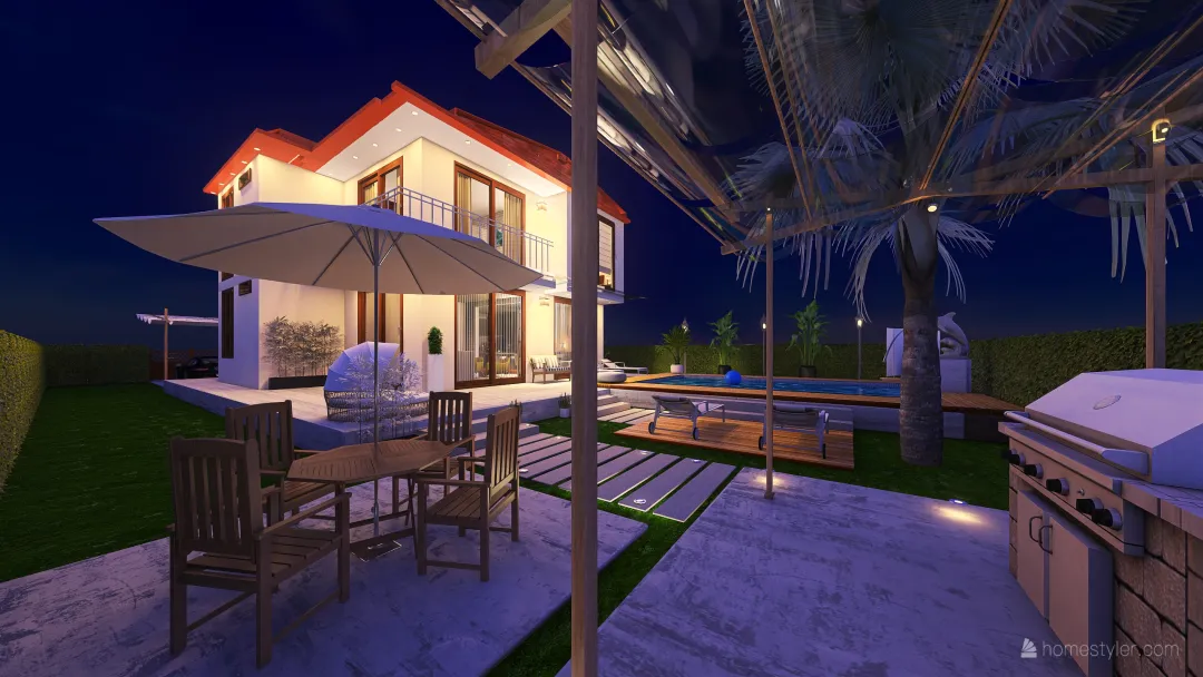 Casa clima Cálido dos plantas 3d design renderings