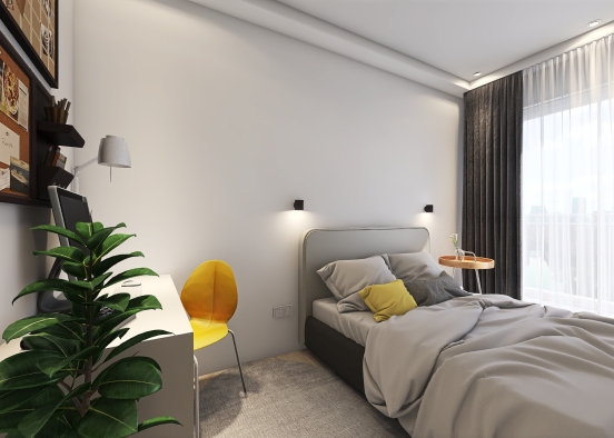 Bedroom in yellow-gray tones Design Rendering