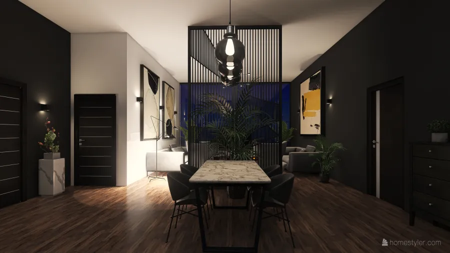 Modern Bauhaus Black White Kitchen 3d design renderings