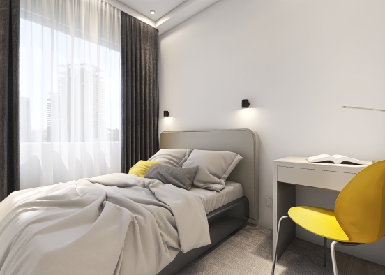 minimalism bedroom in yellow-white tones Design Rendering