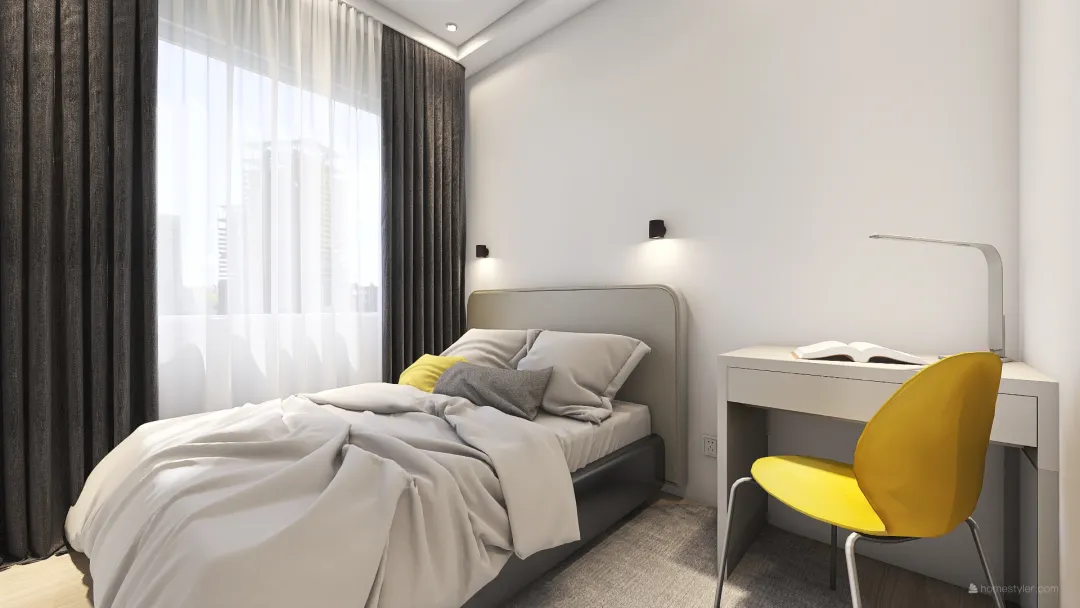 minimalism bedroom in yellow-white tones 3d design renderings
