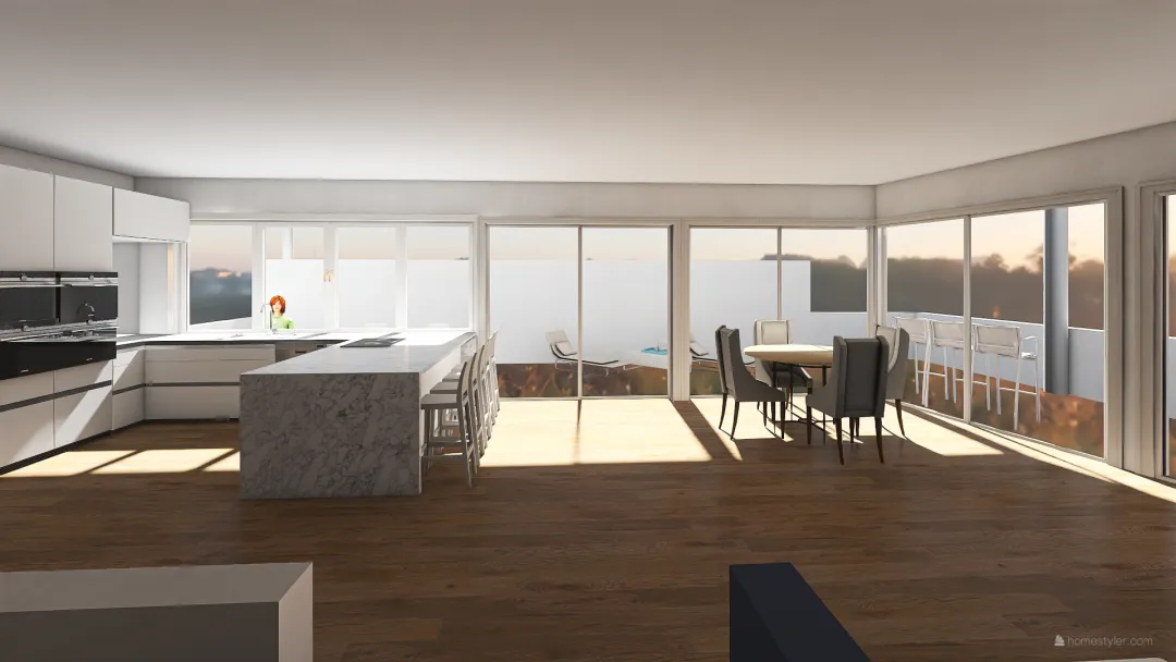 Opt 2 Long Balcony Normal Kitchen plus servery 3d design renderings