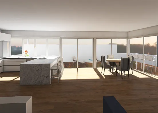 Opt 2 Long Balcony Normal Kitchen plus servery Design Rendering