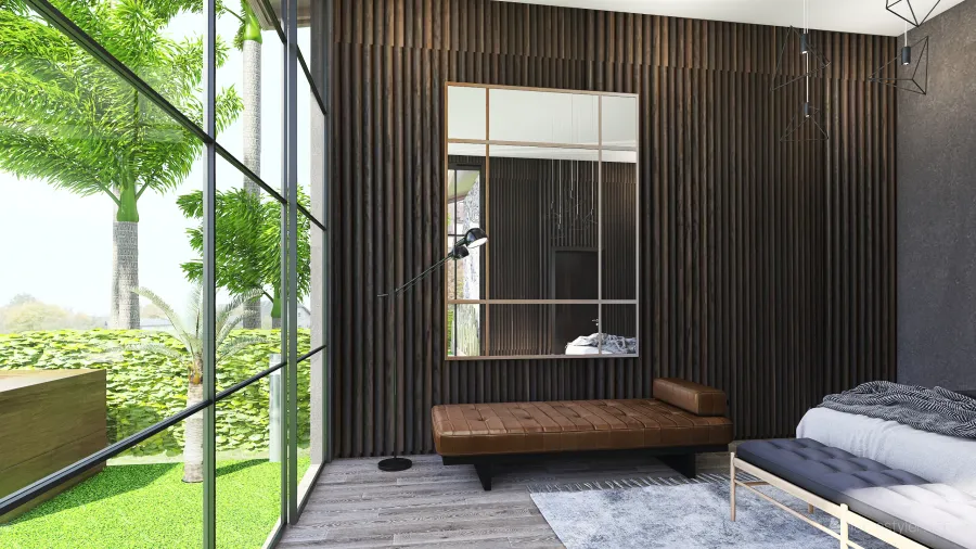 Rustic Industrial White Black Beige WoodTones Master Bedroom 3d design renderings