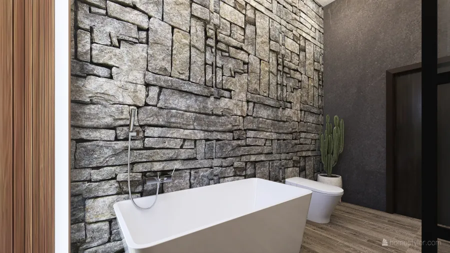 Rustic Industrial White Black Beige WoodTones Master Bathroom 3d design renderings