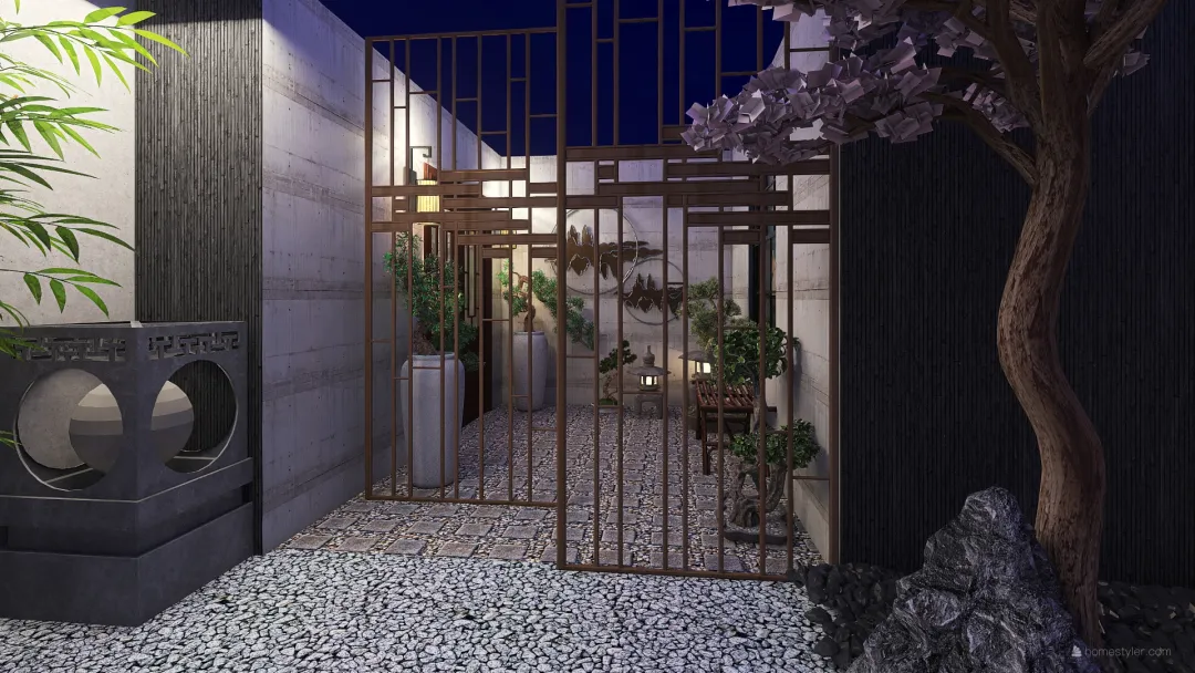Cherry blossoms for Hana. Asian inspired apartment 3d design renderings