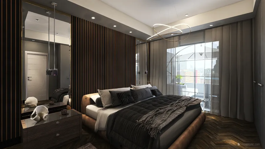 ArtDeco Bauhaus Black Grey Master Bedroom 3d design renderings