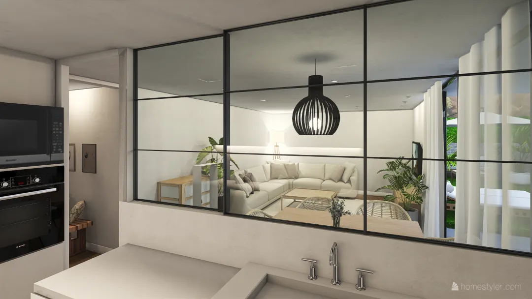 Casa Definitiva Muro gris COCINA negra mueble blanco 3d design renderings