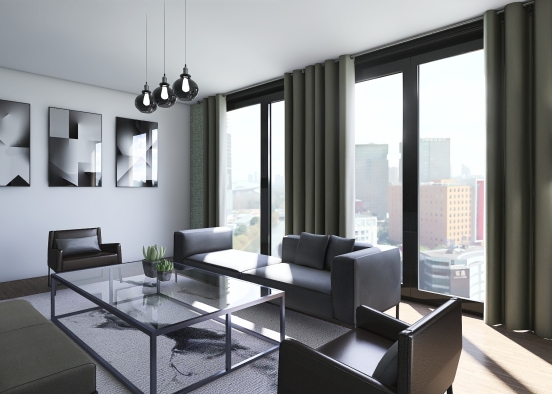 Cold-colored modern living room Design Rendering