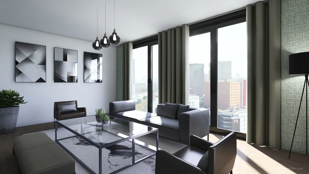 Cold-colored modern living room 3d design renderings