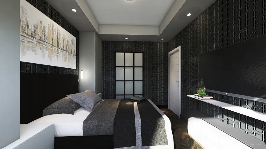 ArtDeco Bauhaus Black Grey Second Bedroom 3d design renderings