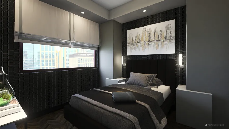 ArtDeco Bauhaus Black Grey Second Bedroom 3d design renderings