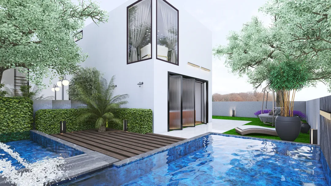 Contemporary House minimalista Flow White 3d design renderings