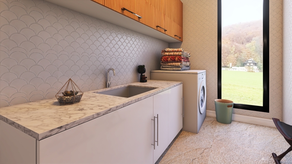 ArtDeco Industrial TropicalTheme Yellow Grey Laundry Room 3d design renderings