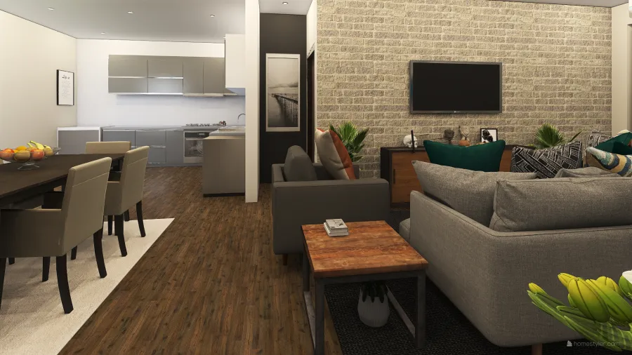 Living and open kitchen 3d design renderings