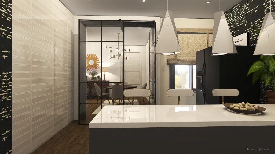 Living and open kitchen 3d design renderings