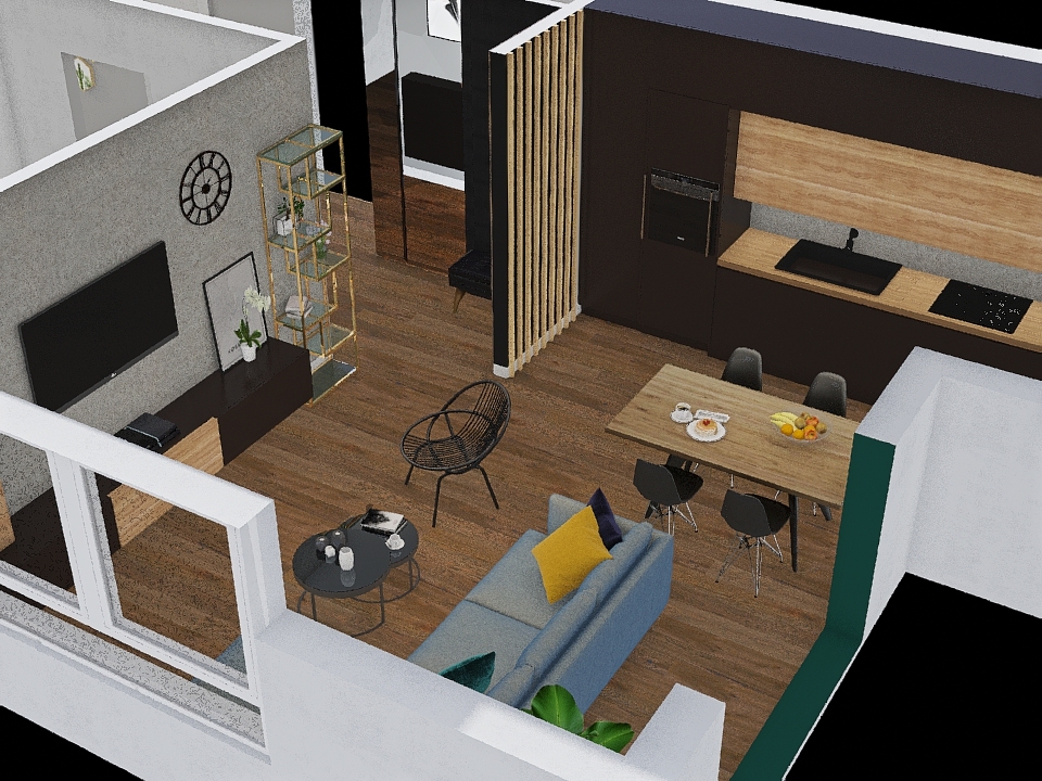 Tenisowa najnowsza - ciemna kuchnia 3d design renderings