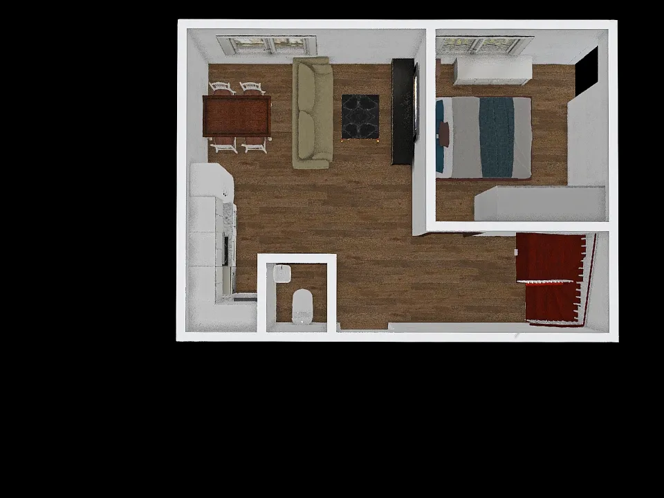 P1 sypialnia z balkonem kibel za drzwiami 3d design renderings