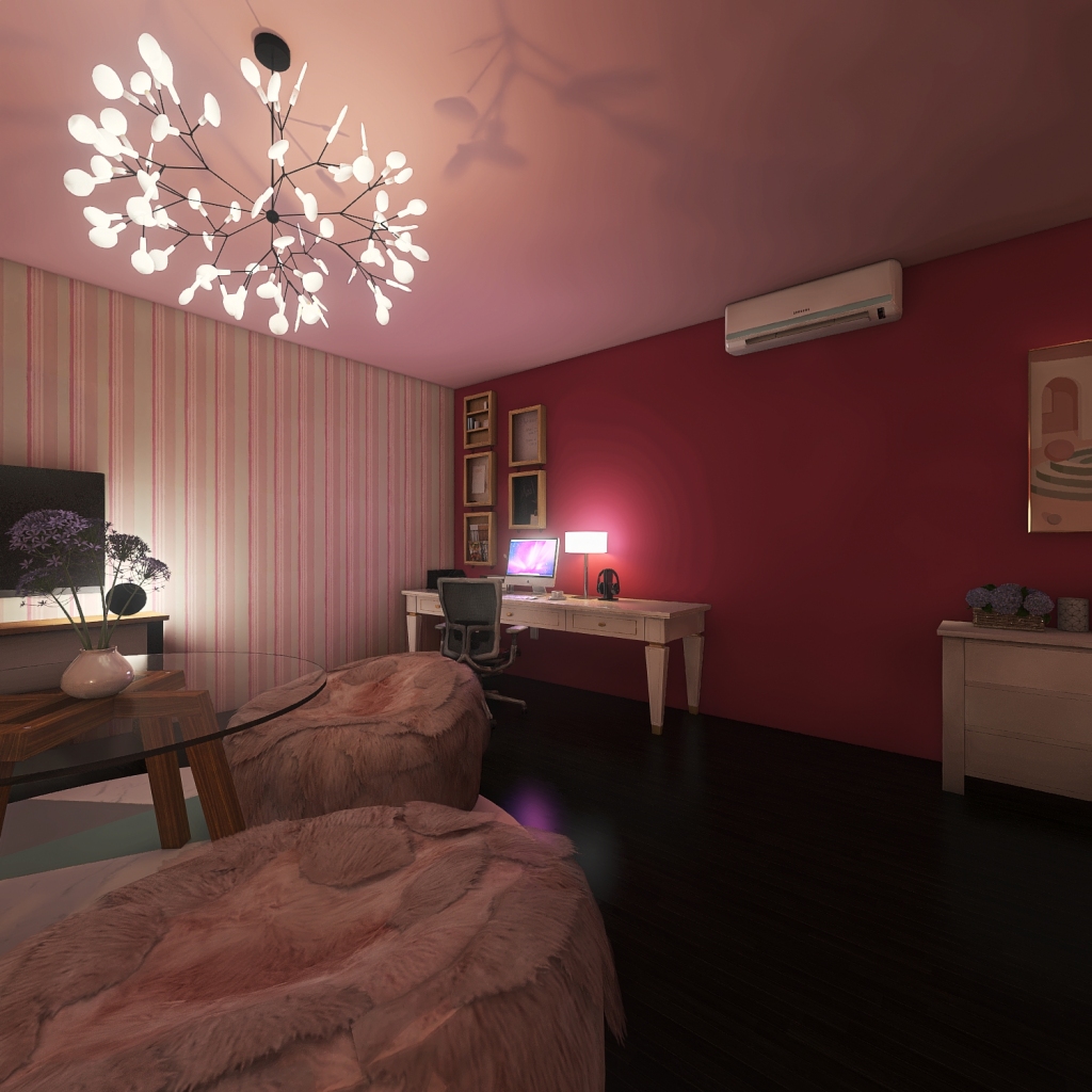 Simple pink room 3d design renderings