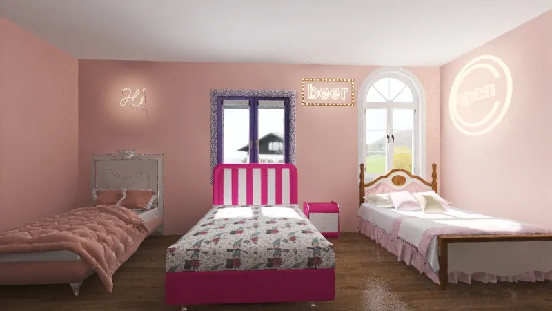 Girls only  bedroom 3d design renderings