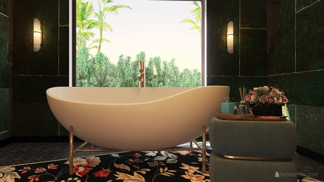Luxury Bathroom in Green 3d design renderings