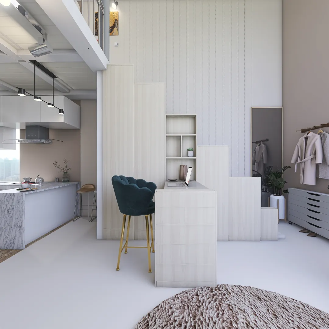 28 square meter Loft studio 3d design renderings