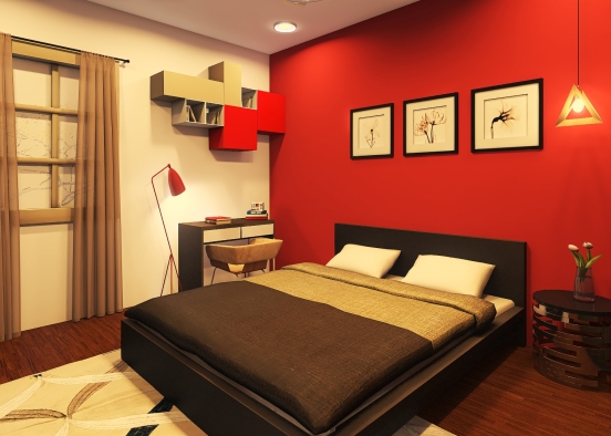 beautiful red room Design Rendering