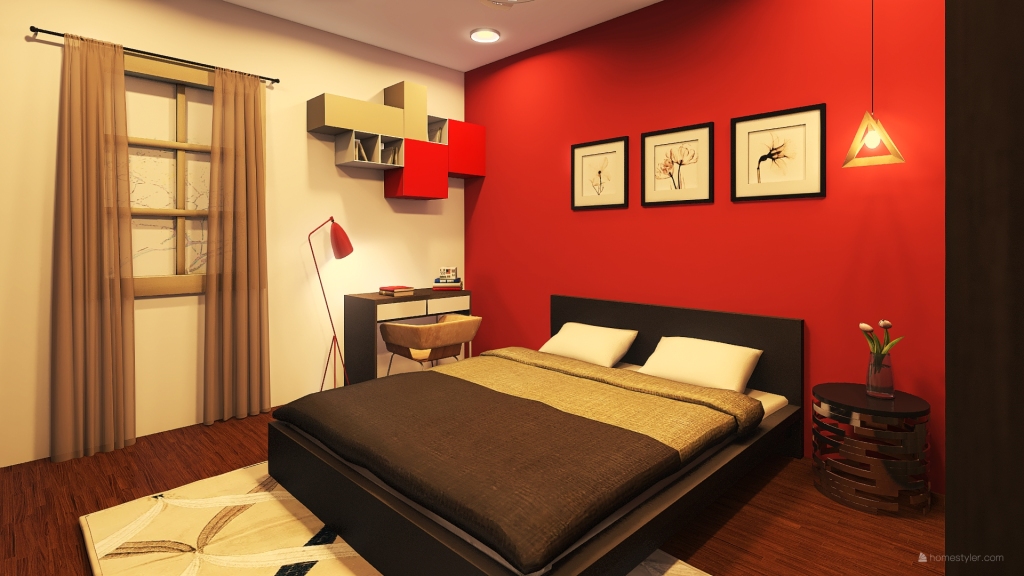 beautiful red room 3d design renderings
