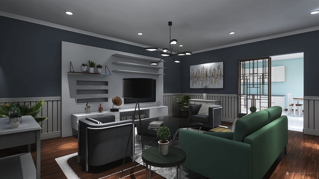 Transitional style-living room 3d design renderings