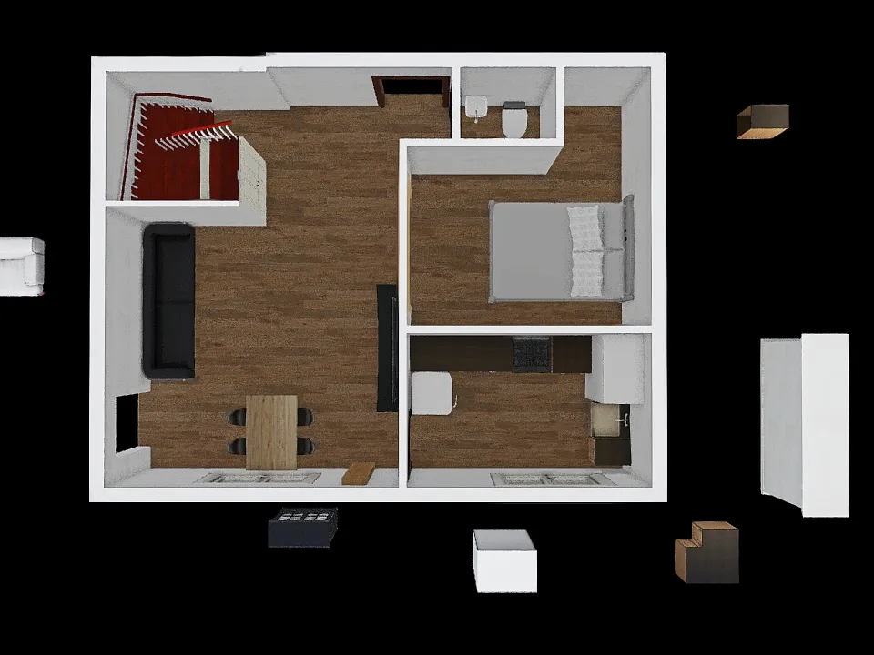 P1N - sypialnia otwarta na salon 3d design renderings