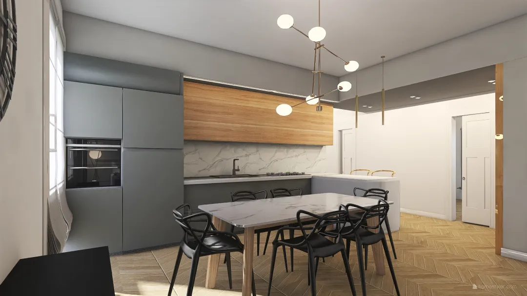 cucina grigia open space tutto a dx  divano cambiato 3d design renderings
