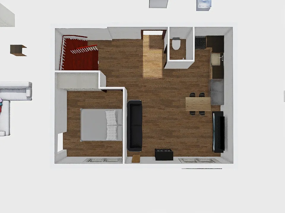 P1N - sypialnia z balkonem kibel przylega 3d design renderings