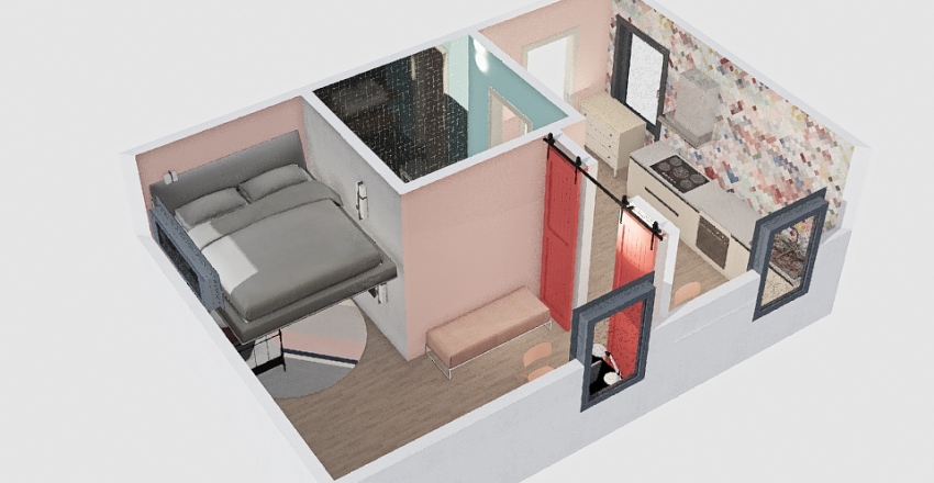pink small house Interior Design Render