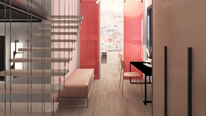 pink small house Interior Design Render