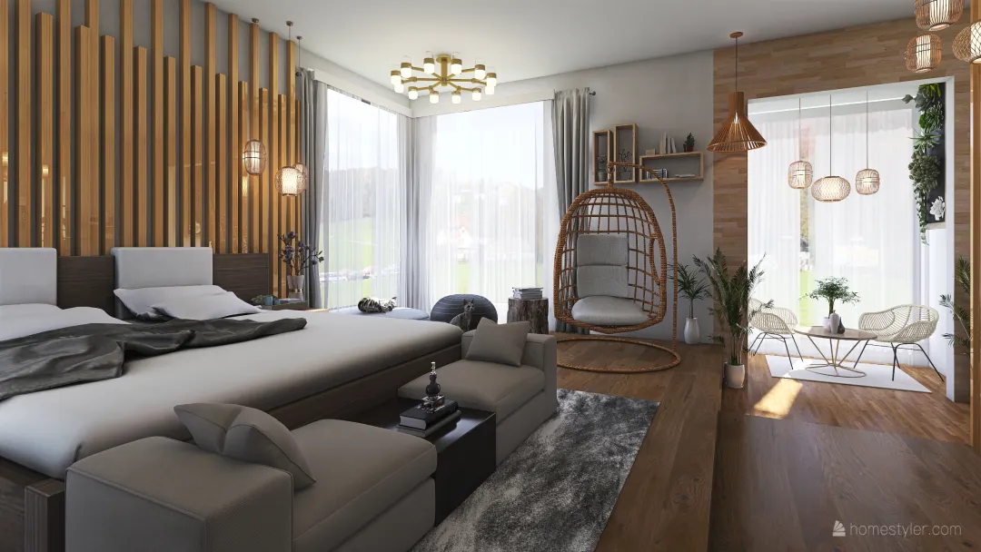 Bedroom: Natural Wood Theme 3d design renderings
