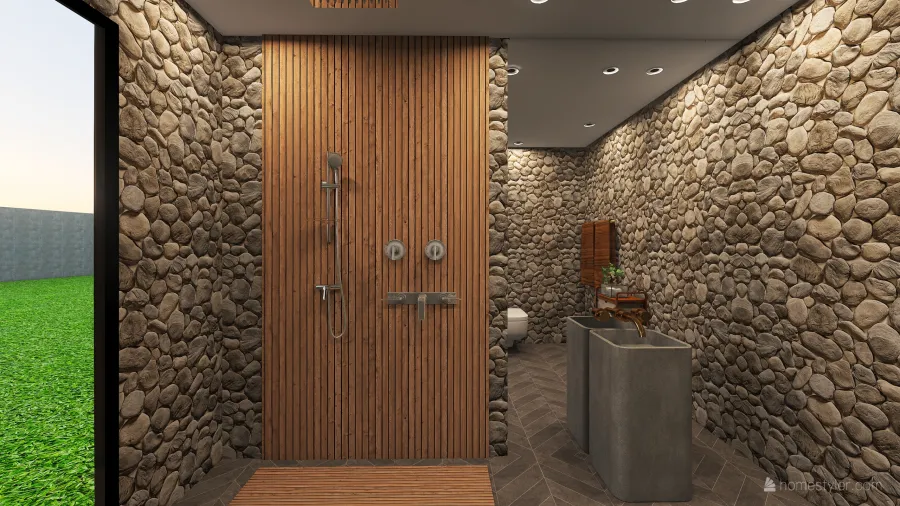 Banheiro para piscina 3d design renderings